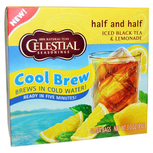 Celestial Seasonings, Half and Half, Cool Brew, Iced Black Tea & Lemonade, 40 Tea Bags, 85 g