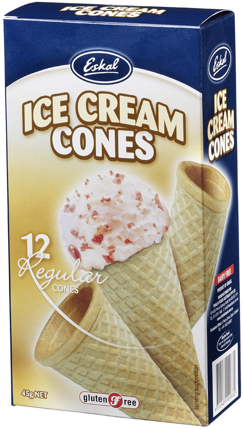 Eskal, Ice Cream Cones, Gluten Free & Dairy Free, 12 Regular Cones, 45 g