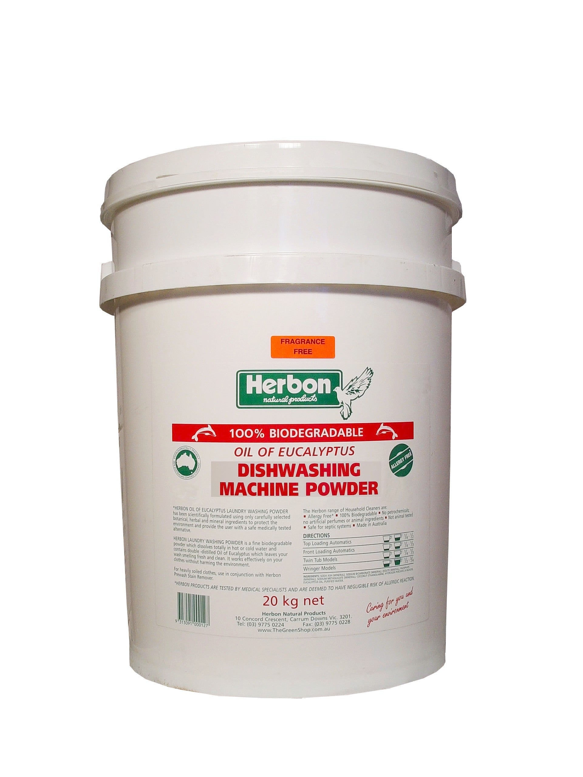 Herbon, Dishwashing Machine Powder, 100 % Biodegradable, Oil Of Eucalyptus, 20 Kg