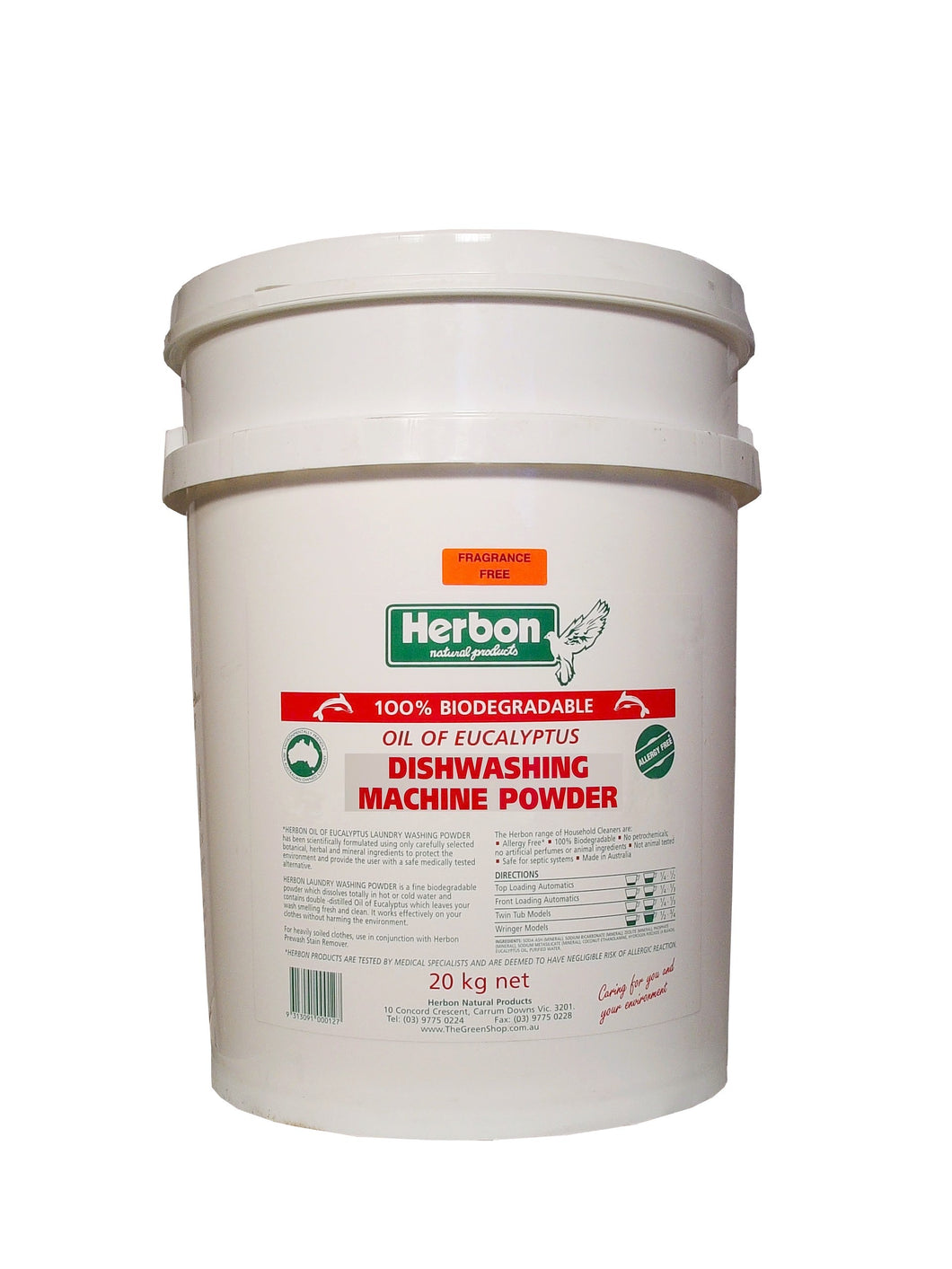 Herbon, Dishwashing Machine Powder, 100 % Biodegradable, Oil Of Eucalyptus, 20 Kg