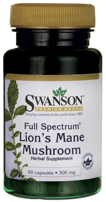 Swanson Premium Full-Spectrum Lion's Mane Mushroom 500mg 60 Capsules