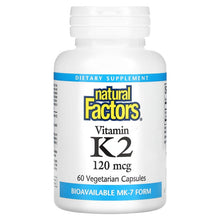 Load image into Gallery viewer, Natural Factors, Vitamin K2, 120 mcg, 60 Vegetarian Capsules