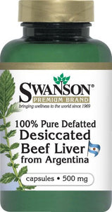 Swanson Premium Defatted Desiccated Beef Liver 500mg 120 Capsules