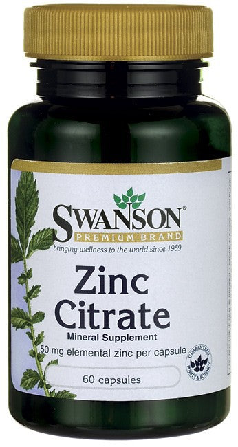 Swanson Premium Zinc Citrate (50mg Elemental) 60 Capsules