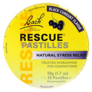 Bach Original Flower Remedies Rescue Pastilles Natural Stress Relief Black Currant Flavor 35 Pastilles 1.7 oz (50g)