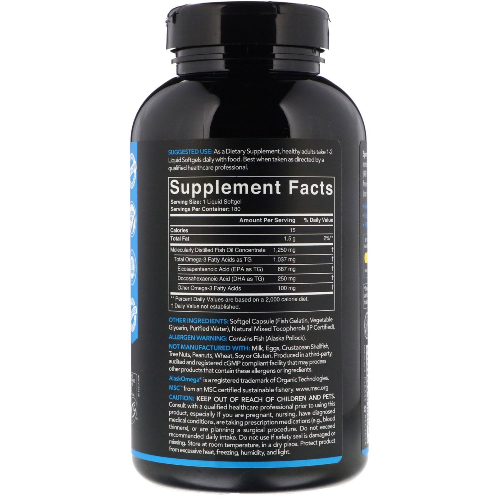 Sports Research Omega-3 Fish Oil Triple Strength 1250mg 180 Softgels