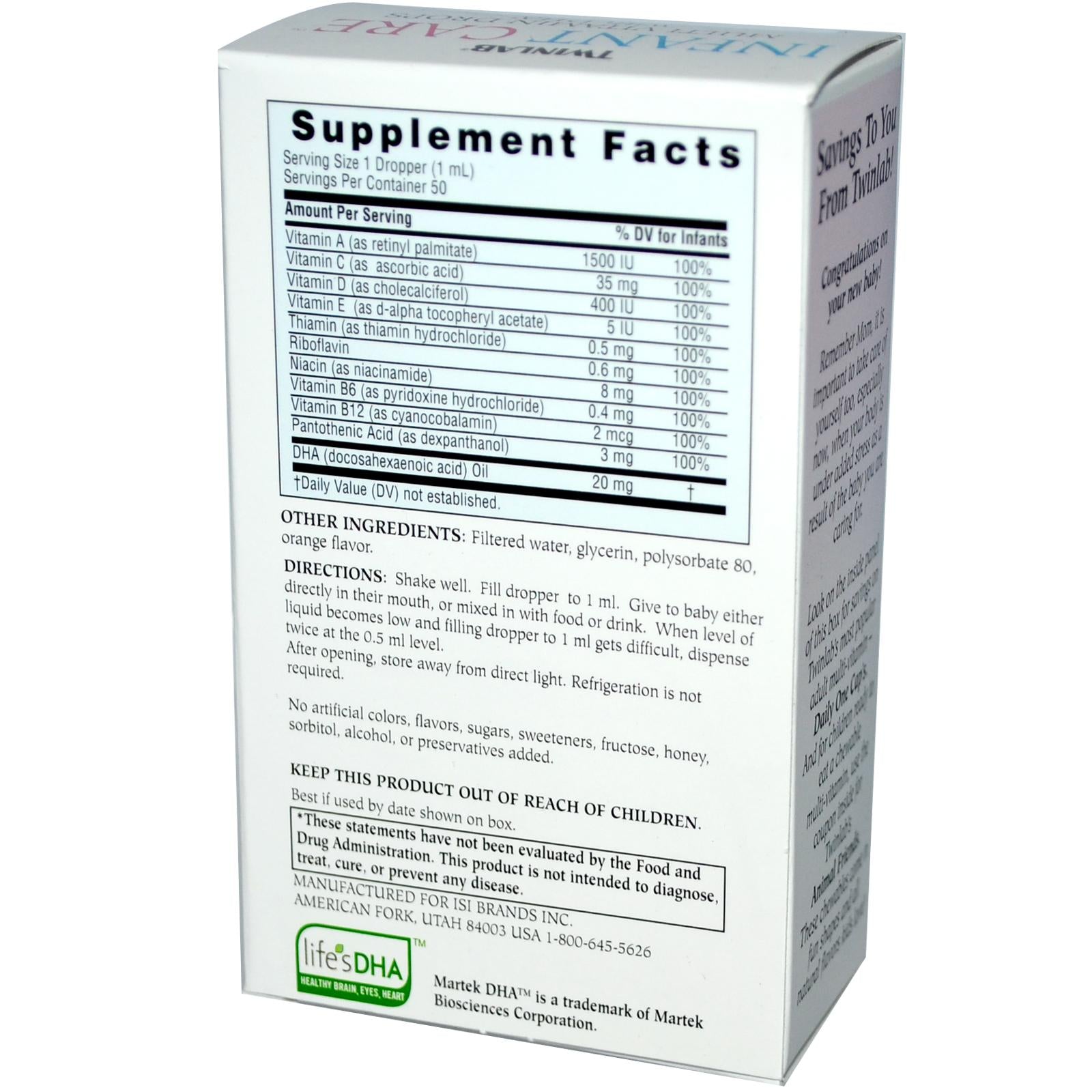 Twinlab Infant Care Multivitamin Drops with DHA 50ml