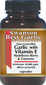 Swanson Best Garlic Supplements Garlic with Vitamin E, Hawthorn Berry & Cayenne 120 Capsules