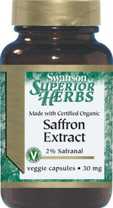 Swanson Superior Herbs Organic Saffron Extract 2% Safranal 30mg 60 Veggie Capsules