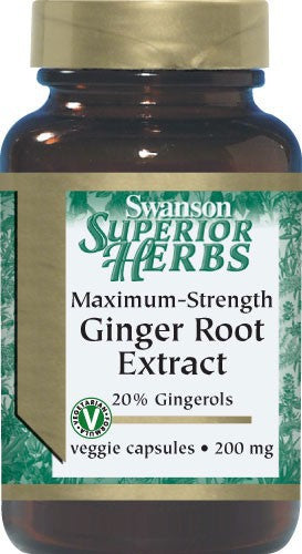Swanson Superior Herbs Maximum Strength Ginger Root Extract 200mg 60 Veggie Capsules