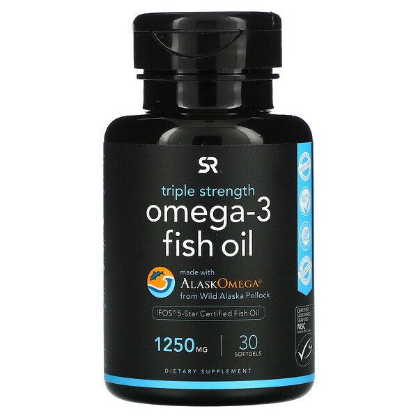 Sports Research Omega-3 Fish Oil Triple Strength 1250mg 30 Softgels
