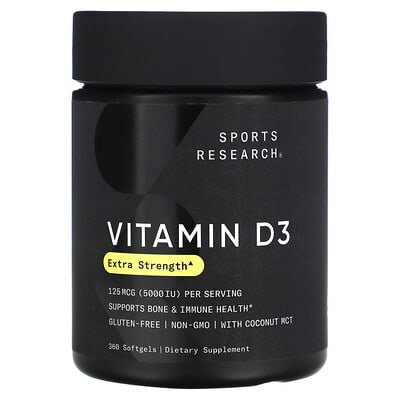 Sports Research Vitamin D3 with Coconut Oil 125mcg (5000 IU) 360 Softgels