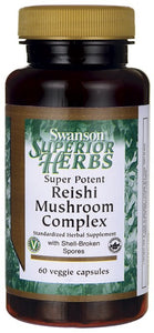 Swanson Superior Herbs Super Potent Reishi Mushroom Complex, Standardised, 60 Veggie Capsules
