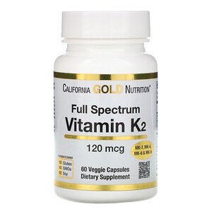 California Gold Nutrition Vitamin K2 (as MK-4 MK-6 MK-7 MK-9) 120mcg 60 Veggie Capsules