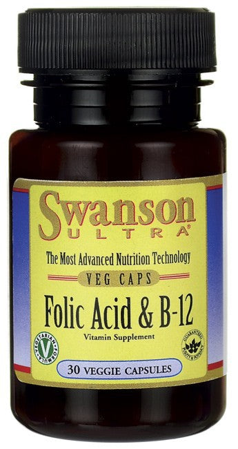 Swanson Ultra Folic Acid & B-12 30 Veg Caps - Vitamin Supplement