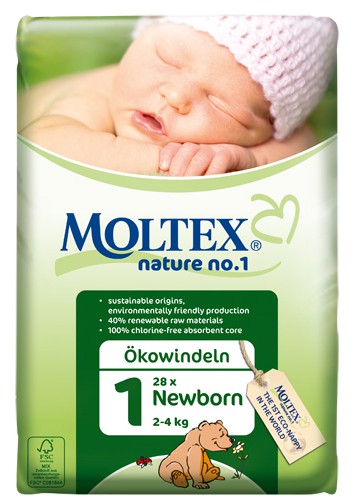 Moltex Nature no.1, Newborn Nappies, 2-4 Kg, Single Pack, 28 Nappies