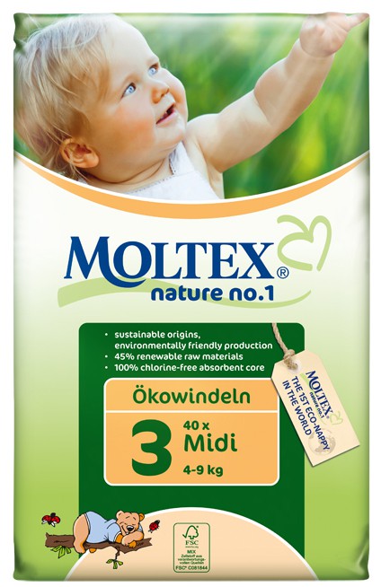 Moltex Nature no.1, Midi Nappies, 4-9 Kg, Single Pack, 40 Nappies