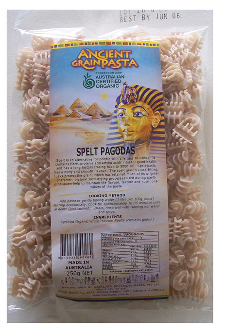 Ancient Grain Pasta, Spelt Pogodas, Australian Certified Organic, 250 mg