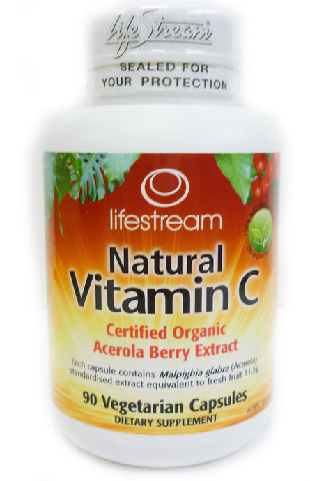 Lifestream, Natural Vitamin C, Acerola Berry Extract, Certified Organic, 90 Vcaps