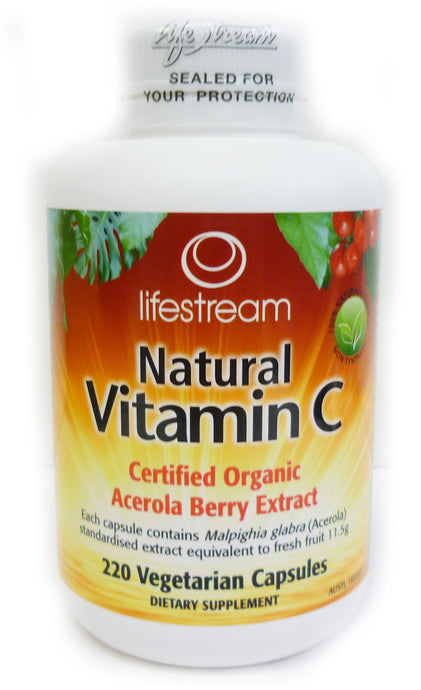Lifestream, Natural Vitamin C, Certified Organic, Acerola Berry Extract, 220 Vcaps