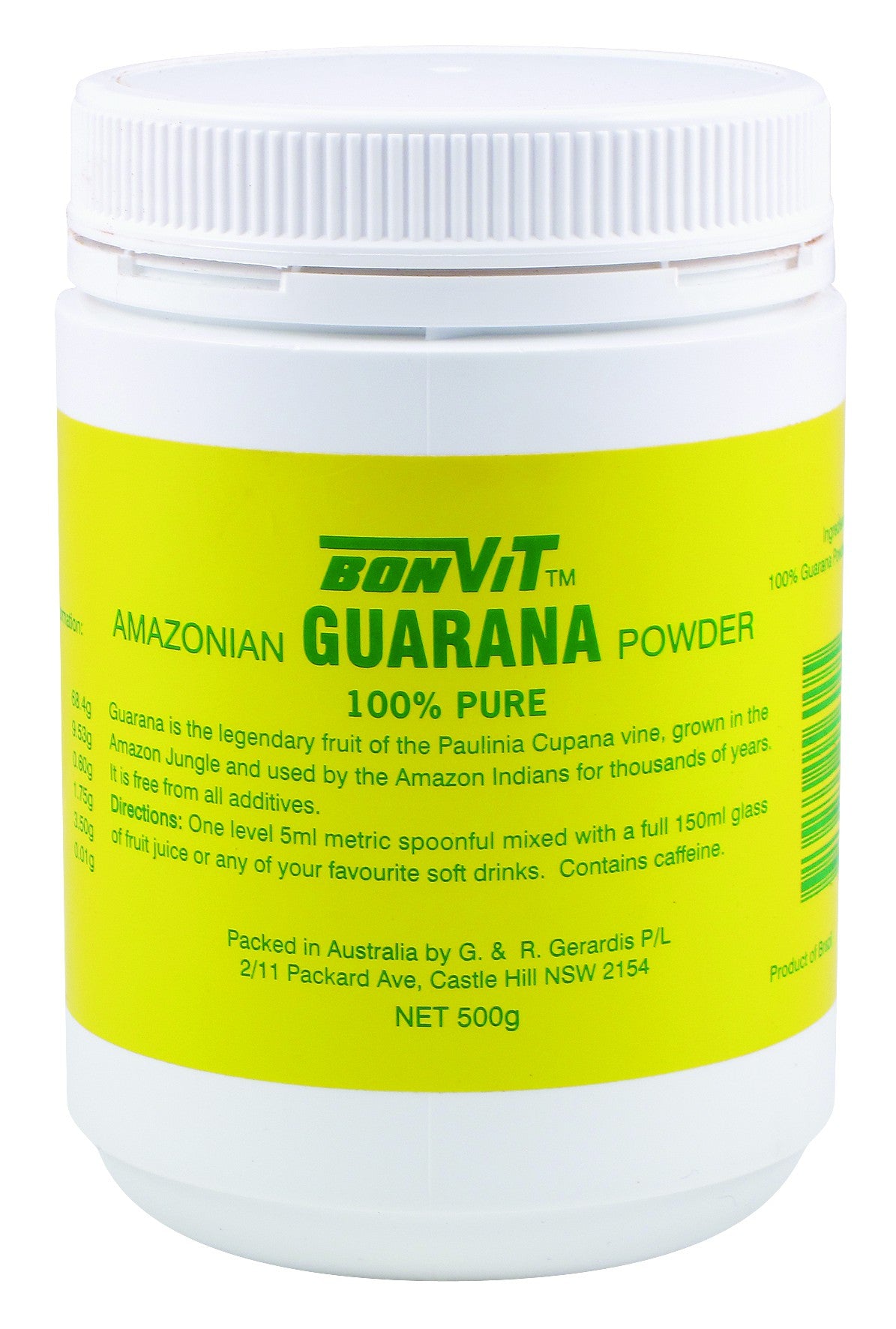Bonvit, Amazonian Guarana Powder, 100 % Pure Powder, 500 g