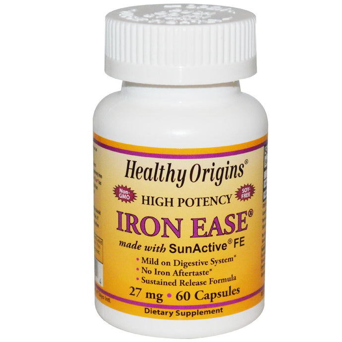 Healthy Origins Iron Ease 27 mg 60 Capsules - Dietary Supplement