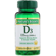 Load image into Gallery viewer, Nature&#39;s Bounty D3 Immune Health 125mcg (5000 IU) 150 Rapid Release Softgels