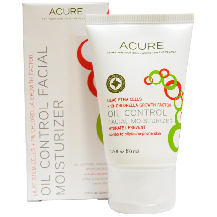 Acure Organics, Oil Control Facial Moisturiser, Lilac Stem Cells + 1 % Chlorella Growth Factor, 50 ml