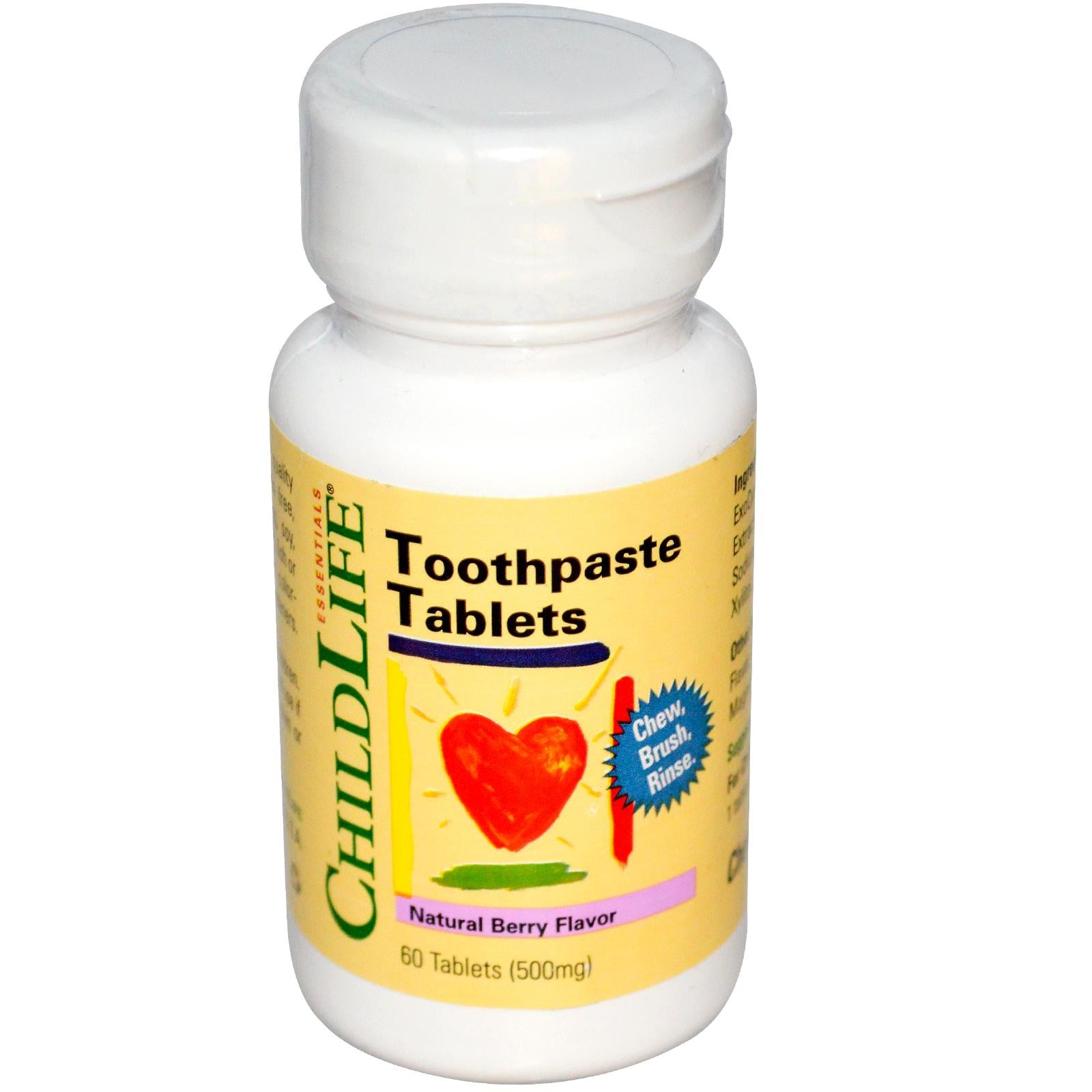 ChildLife, Essentials, Toothpaste Tablets, Natural Berry Flavour, 500 mg, 60 Tablets