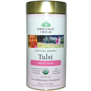Organic India Loose Leaf Tulsi Blend Tea Sweet Rose Caffeine Free 100g