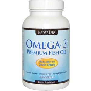 Madre Labs Omega 3 Premium Fish Oil 100 Fish Gelatin Softgels