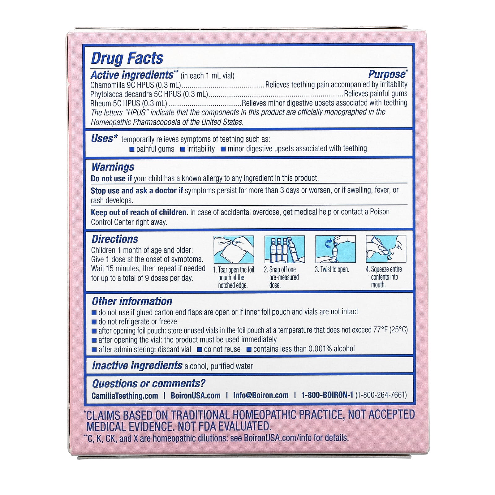 Boiron Camilia Teething Relief 30 Single Liquid Doses .034 fl oz Each