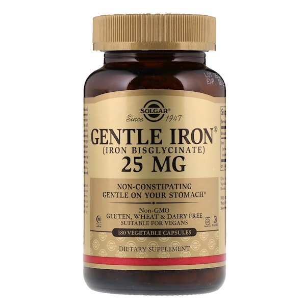 Solgar Gentle Iron 25mg 180 Veggie Capsules - Dietary Supplement