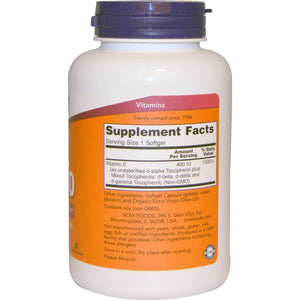 Now Foods Natural E-400 With Mixed Tocopherols 250 Softgels