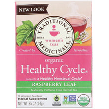 Load image into Gallery viewer, Traditional Medicinals Women&#39;s Teas Organic Healthy Cycle Raspberry Leaf Caffeine Free Herbal Tea 16 Wrapped Tea Bags .85 oz (24g)