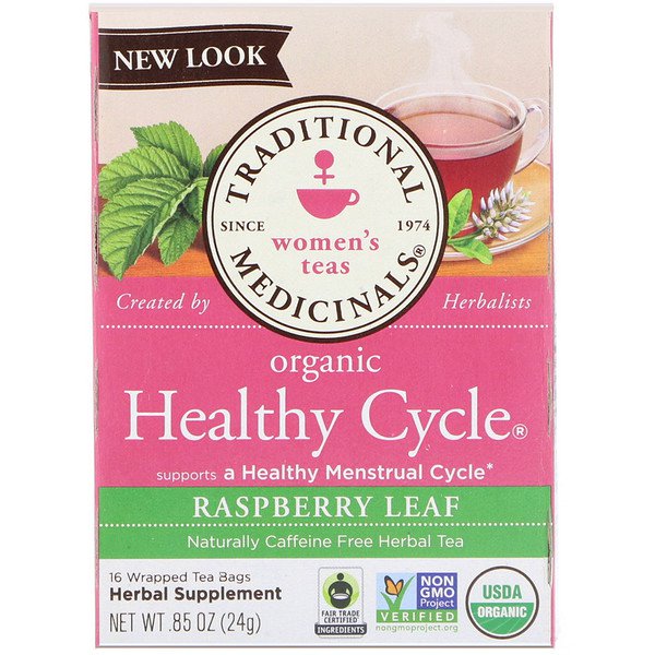 Traditional Medicinals Women's Teas Organic Healthy Cycle Raspberry Leaf Caffeine Free Herbal Tea 16 Wrapped Tea Bags .85 oz (24g)