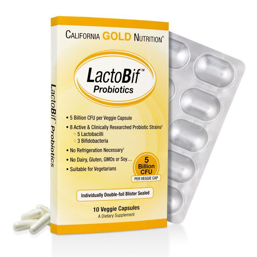 California Gold Nutrition LactoBif Probiotics 5 Billion CFU 10 Veggie Caps