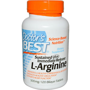 Doctor's Best, Sustained Plus Immediate Release L-Arginine, 500 mg, 120 Bilayer Tablets