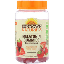 Load image into Gallery viewer, Sundown Naturals Melatonin Gummies Strawberry Flavored 5mg 60 Gummies
