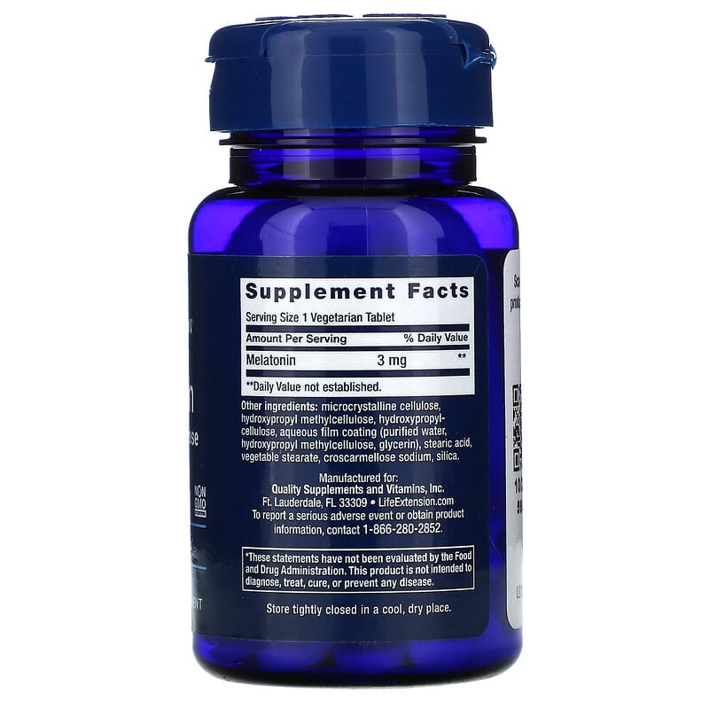 Life Extension, Melatonin, 6 Hour Timed Release, 3 mg, 60 Vegetarian Tablets