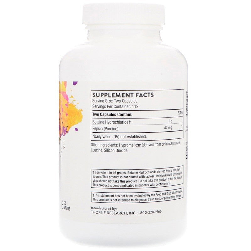 Thorne Research Betaine HCL & Pepsin 225 Capsules