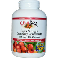 Load image into Gallery viewer, Natural Factors Cranrich, Super Strength, Cranberry Concentrate, 500mg, 180 Capsules