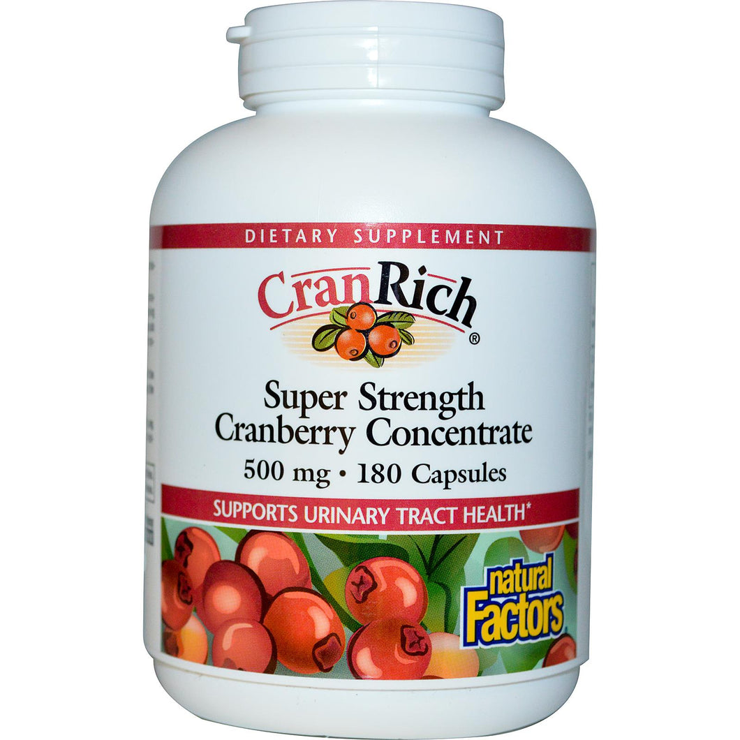 Natural Factors Cranrich, Super Strength, Cranberry Concentrate, 500mg, 180 Capsules