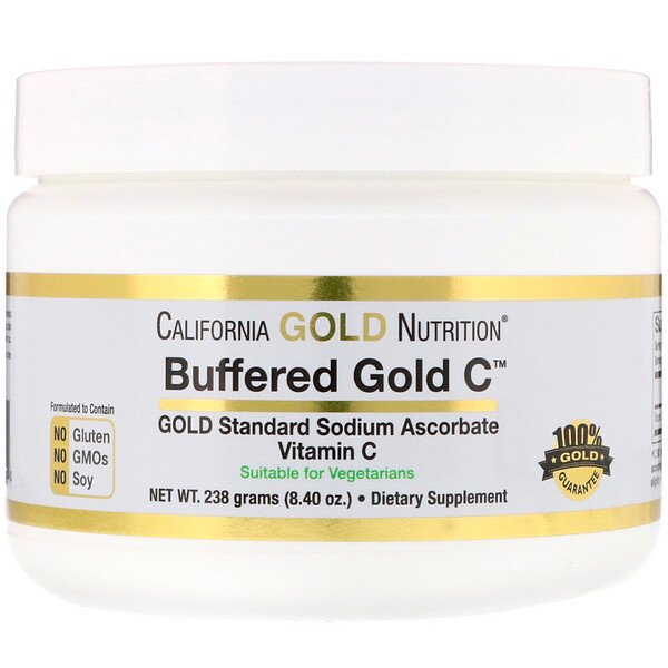 California Gold Nutrition Buffered Gold C Non-Acidic Vitamin C Powder Sodium Ascorbate 8.40 oz (238g)