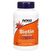 Load image into Gallery viewer, Now Foods Biotin 5,000mcg 120 Veg Capsules