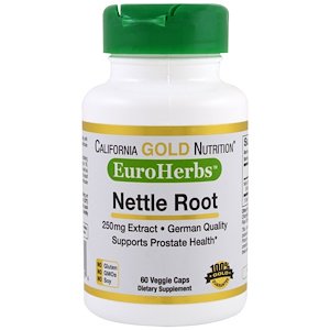 California Gold Nutrition Nettle Root Extract EuroHerbs 250mg 60 Veggie Caps