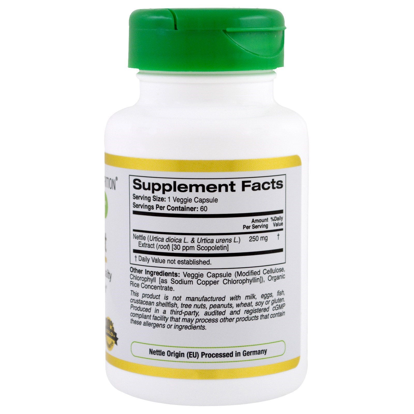 California Gold Nutrition Nettle Root Extract EuroHerbs 250mg 60 Veggie Caps
