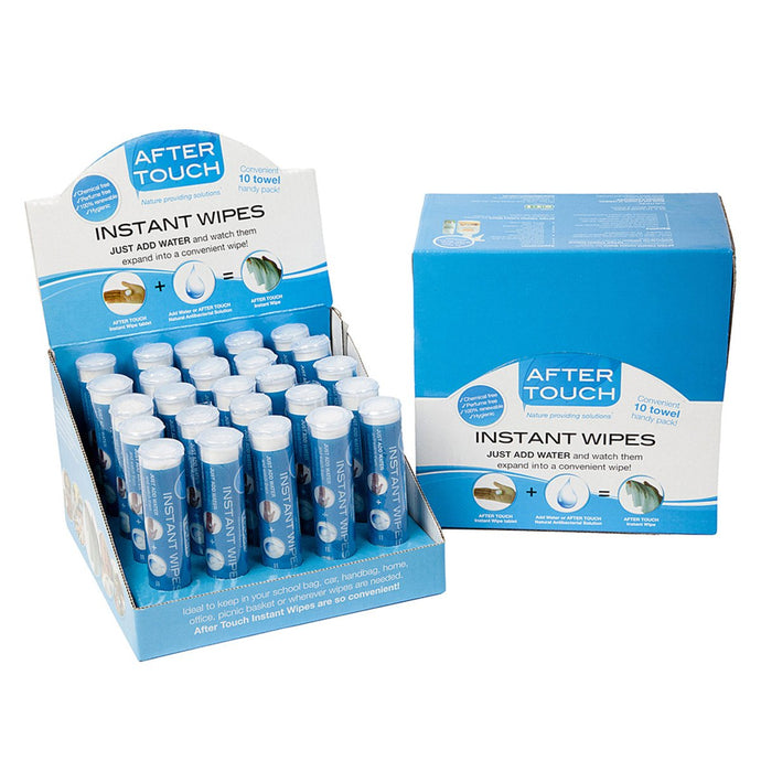 After Touch, Instant Wipes Tube x 25 Counter Unit (10 Wipes Per Tube)