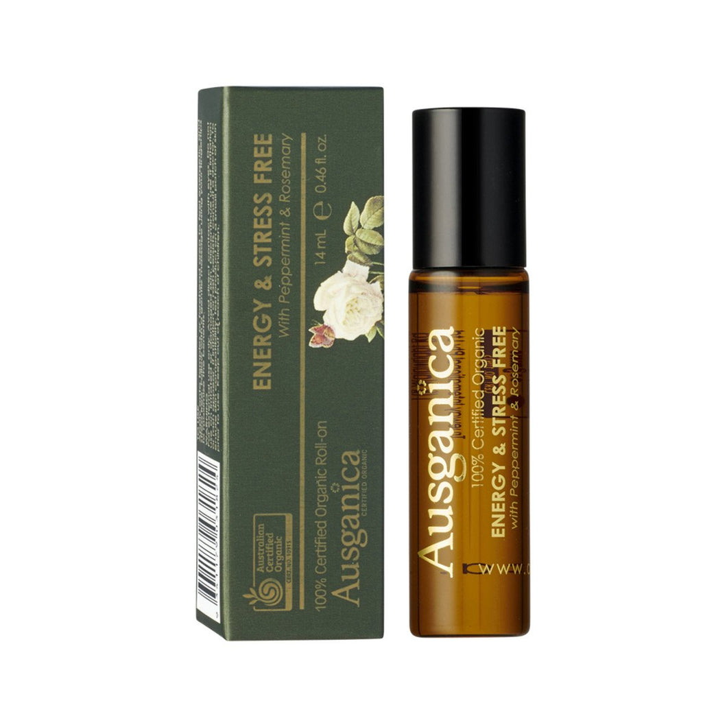 Ausganica 100% Certified Organic Roll-On Energy & Stress Free With Peppermint & Rosemary14ml