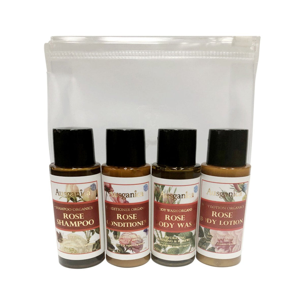 Ausganica Hair & Body Travel Kit Organic Rose 30ml X 4 Pack (Shampoo Conditioner Wash & Lotion)